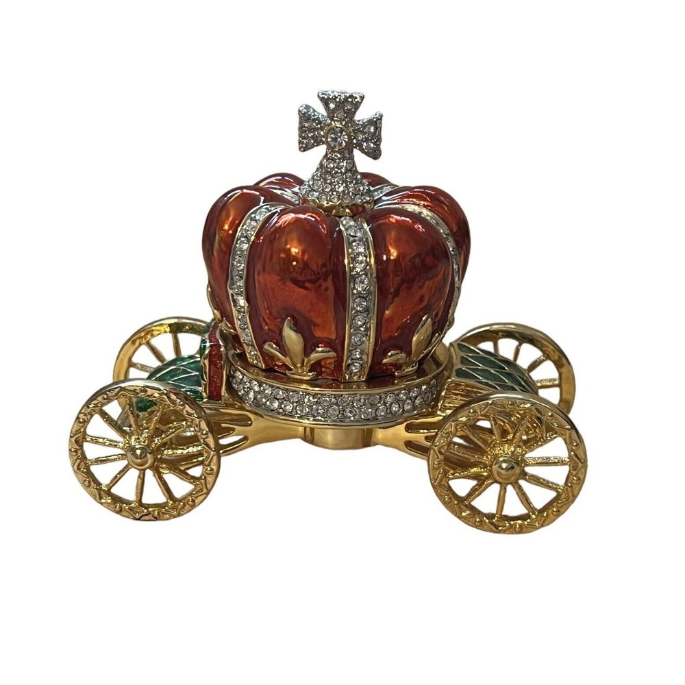 HER MAJESTY'S Crown Red/Gold Pumpkinโ Carriage Ring Trinket Jewelry Hinged Box